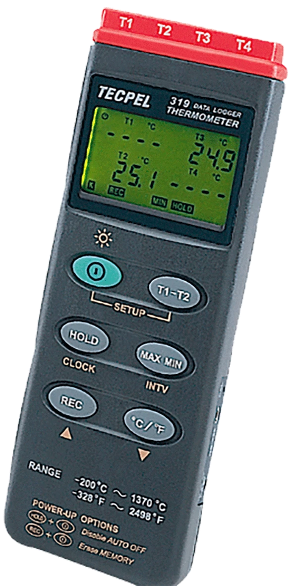 Tecpel DTM-319 Termometro A Termocoppia 4 Canali Tipo K | -200°C A 1370°C | Con Software E USB